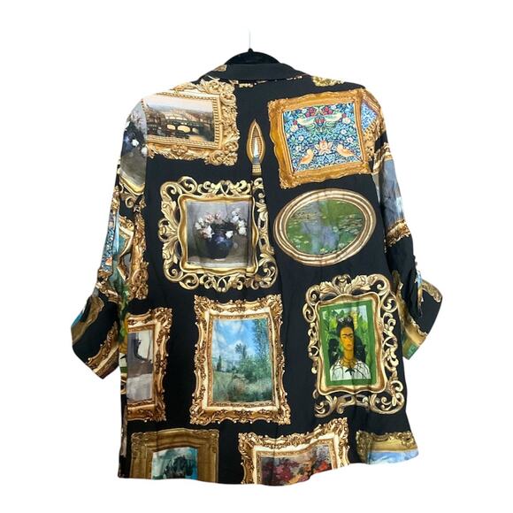John Mark Printed Wire Collar Cinch Tie Sleeve Button Front Top XS NWOT - Picture 4 of 4